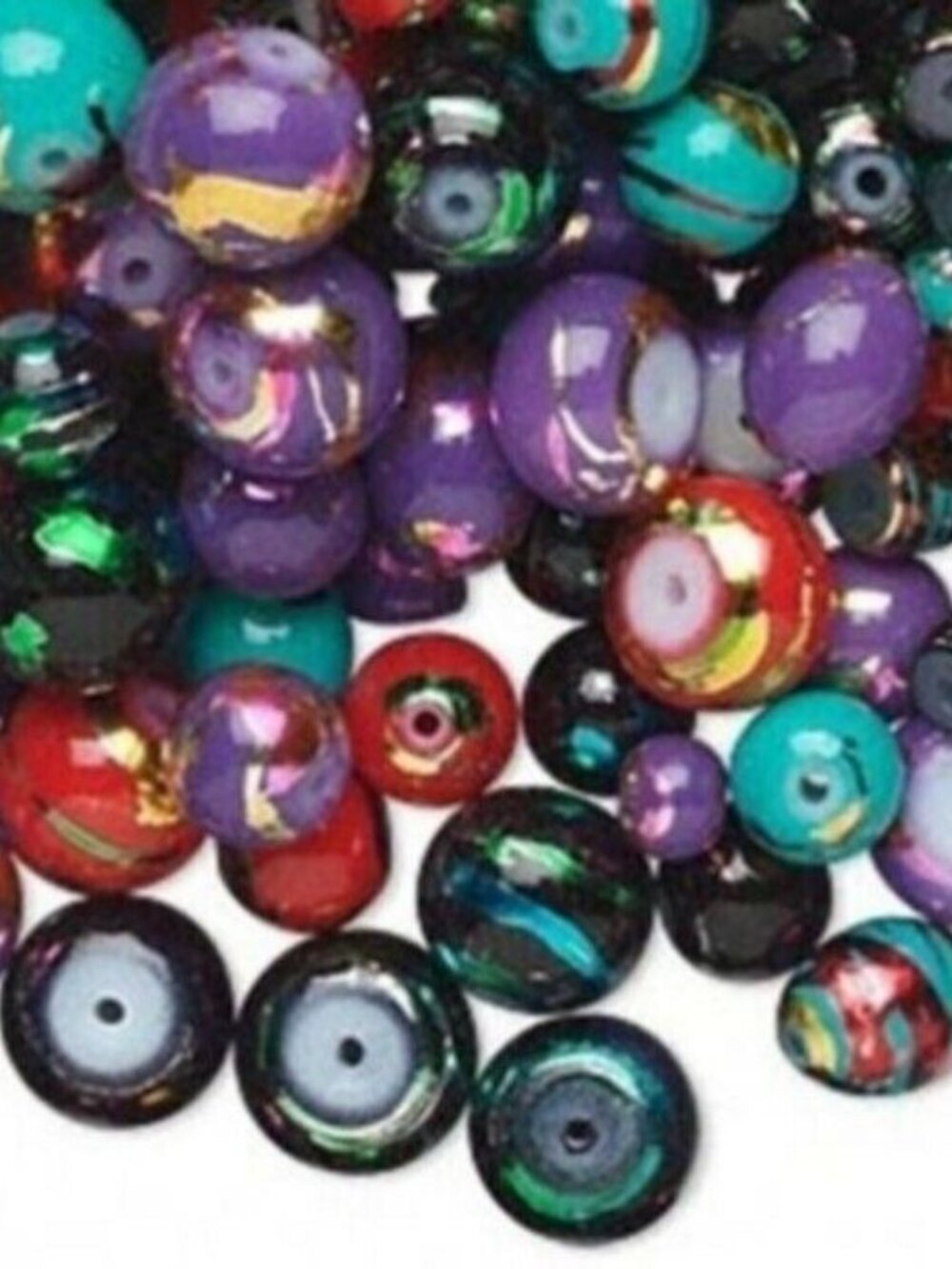 Bulk Lot Mixed Size Bright Color Metallic 4-8mm Glass Beads 50 pcs